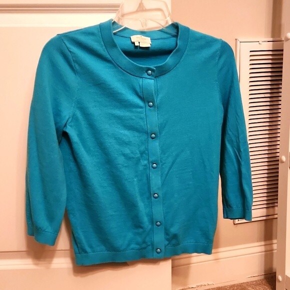 Kate Spade Vintage Turquoise Elbow-Sleeve Buttoned Cardigan Size S - Picture 1 of 8